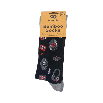 ECO CHIC MENS BAMBOO SOCKS - MUSIC COMPILATION - BLACK mulveys.ie nationwide shipping