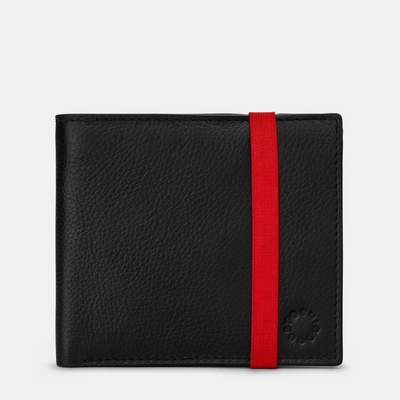 TWO FOLD EAST WEST BLACK LEATHER WALLET WITH ELASTIC