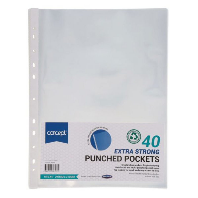 Concept Pkt.40 A4 Extra Strong Punched Pockets mulveys.ie nationwide shipping