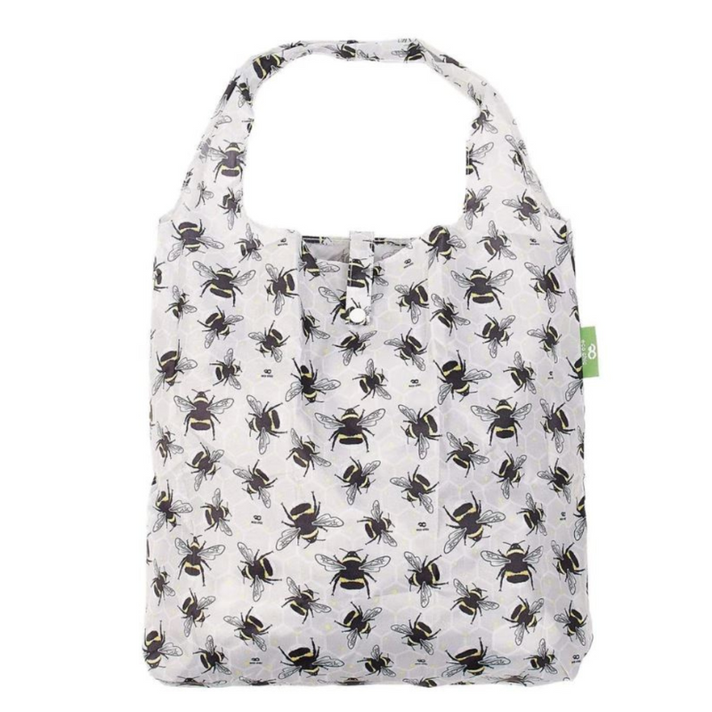 Eco Chic Bumble Bees Lightweight Foldable Grey Reusable Shopping Bag