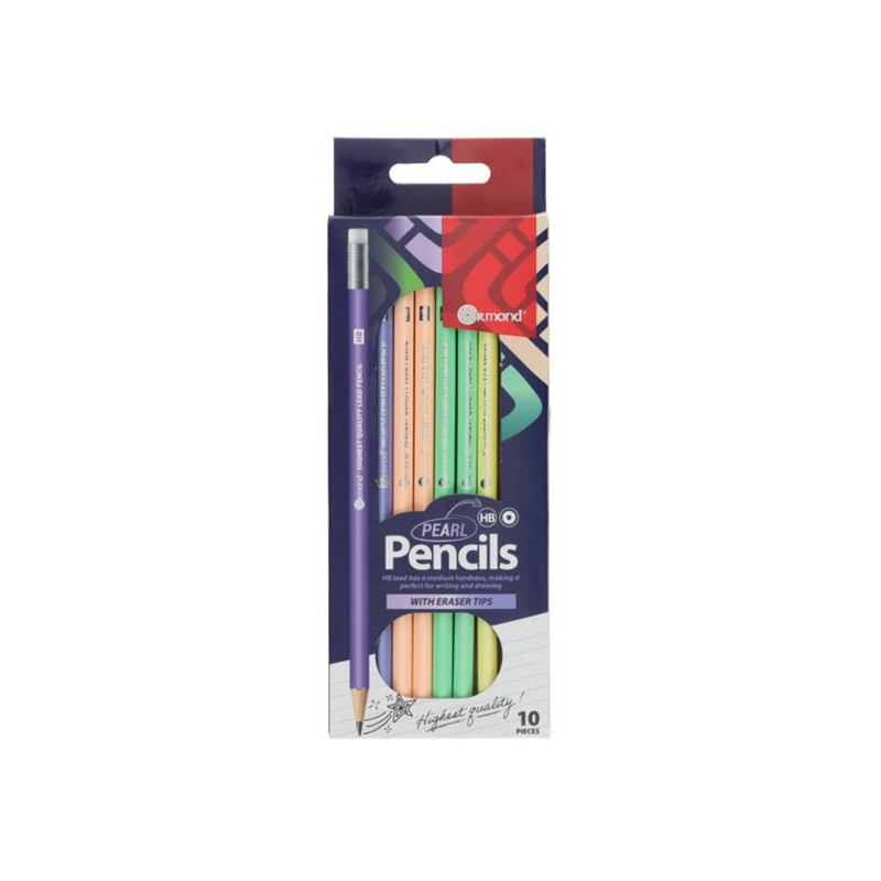 ORMOND 10 HB RUBBER TIPPED PENCILS - PEARL. Mulveys.ie