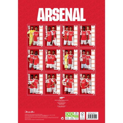 2026 CALENDAR ARSENAL FC MEN'S MONTH TO VIEW A3 WALL CALENDAR OFFICIAL PRODUCT