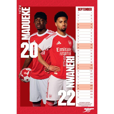 2026 CALENDAR ARSENAL FC MEN'S MONTH TO VIEW A3 WALL CALENDAR OFFICIAL PRODUCT