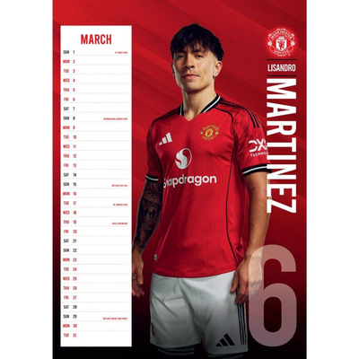 2026 CALENDAR MANCHESTER UNITED FC MONTH TO VIEW A3 WALL CALENDAR