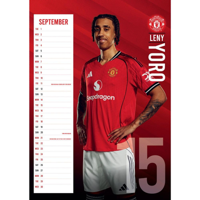 2026 CALENDAR MANCHESTER UNITED FC MONTH TO VIEW A3 WALL CALENDAR