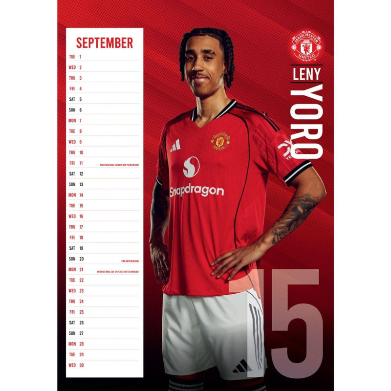 2026 CALENDAR MANCHESTER UNITED FC MONTH TO VIEW A3 WALL CALENDAR