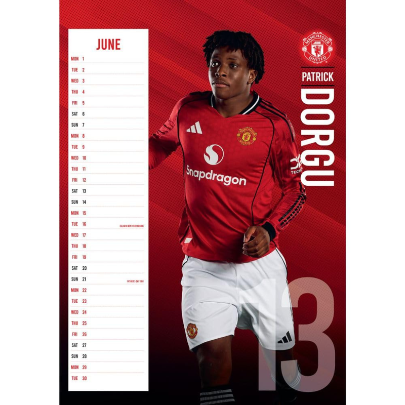 2026 CALENDAR MANCHESTER UNITED FC MONTH TO VIEW A3 WALL CALENDAR