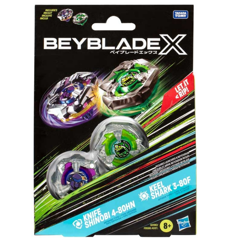 Beyblade X with the X Knife Shinobi 4-80HN and Keel Shark 3-80F Dual Pack Set