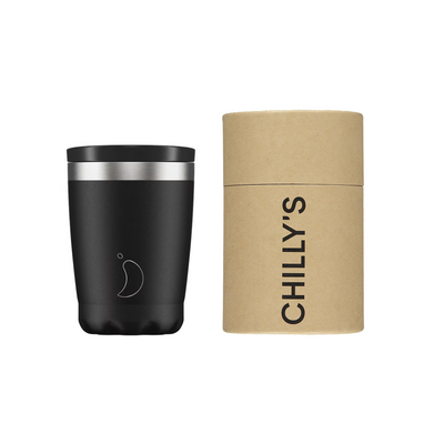 Chilly's Reuseable Coffee cup Mono Black Mulveys.ie