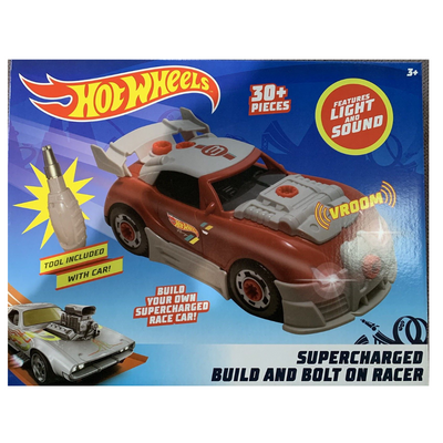 HOT WHEELS SUPERCHARGED BUILD AND BOLT ON RACER SET - 30+ PIECES