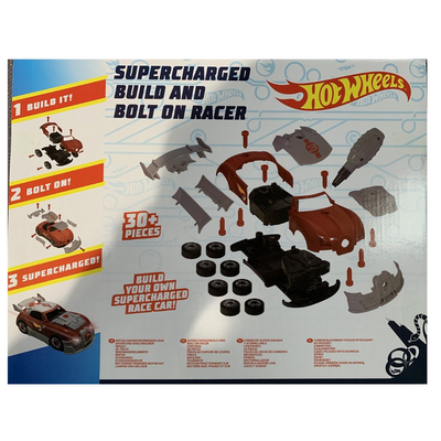 HOT WHEELS SUPERCHARGED BUILD AND BOLT ON RACER SET - 30+ PIECES