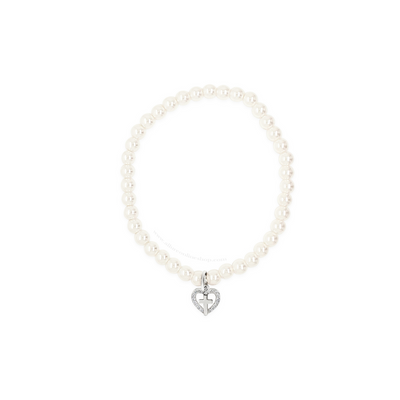 Absolute Kids Collection Ivory Silver Pearl With Heart & Cross Charm Bracelet HCB310 mulveys.ie nationwide shipping