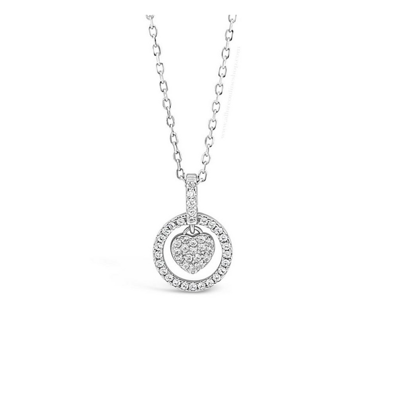 Absolute Kids Collection HCP215 Silver Pave Heart In Circle Pendant And Chain mulveys.ie nationwide shipping