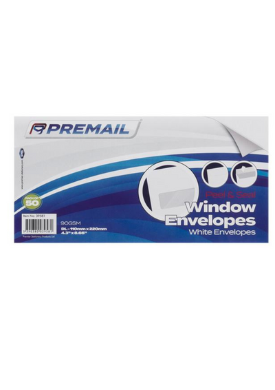 Premail Pkt.50 Dl Peel & Seal Window Envelope - White mulveys.ie nationwide shipping