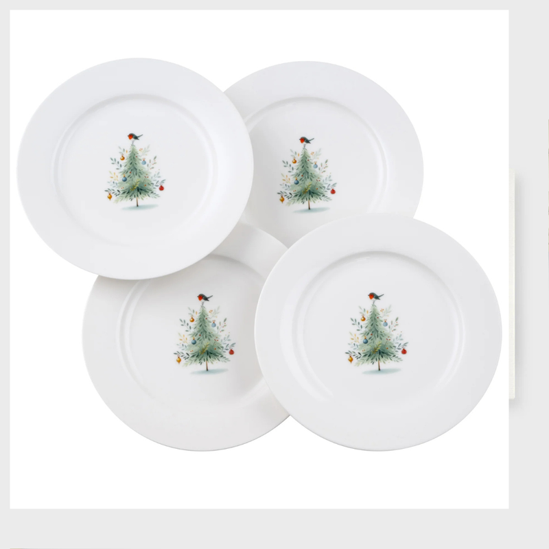 Aynsley Little Robin Christmas Tree Teaplates Set of 4