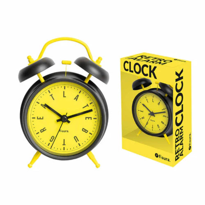 FISURA BLACK AND YELLOW RETRO ALARM CLOCK. MULVEYS.IE