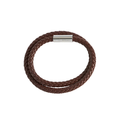 Bartlett London  Men's Double Plaited Leather Bracelet  Brown