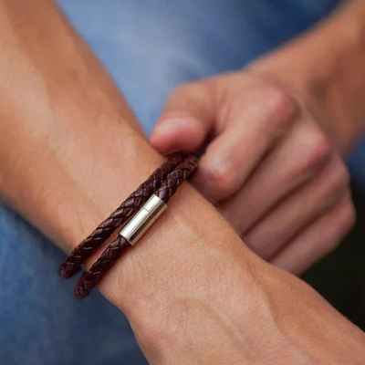 Bartlett London  Men's Double Plaited Leather Bracelet  Brown