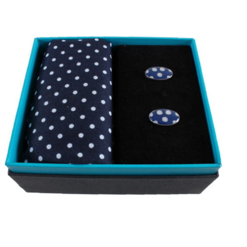 Blue & White Spots Handkerchief & Cufflink Set. mulveys.ie nationwide shipping