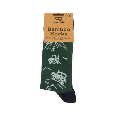 ECO CHIC MENS BAMBOO SOCKS - LANDROVERS - GREEN mulveys.ie nationwide shipping