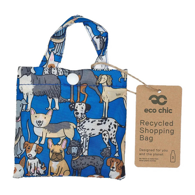 Eco Chic Blue Lightweight Foldable Reusable Shopping Bag Dogs