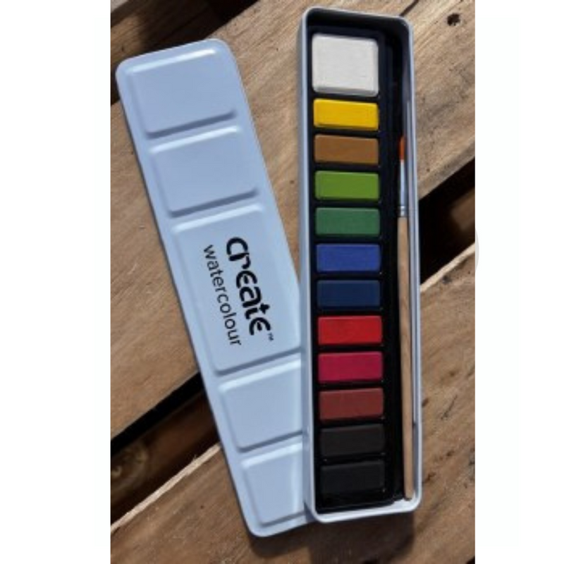 Create Watercolour 12 Paint Tin + Free Brush