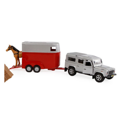 DIE CAST PULL-BACK LANDROVER DEFENDER W/HORSE TRAILER  mulveys.ie natiowide shipping