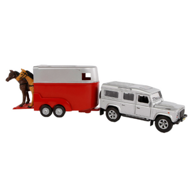 DIE CAST PULL-BACK LANDROVER DEFENDER W/HORSE TRAILER  mulveys.ie natiowide shipping