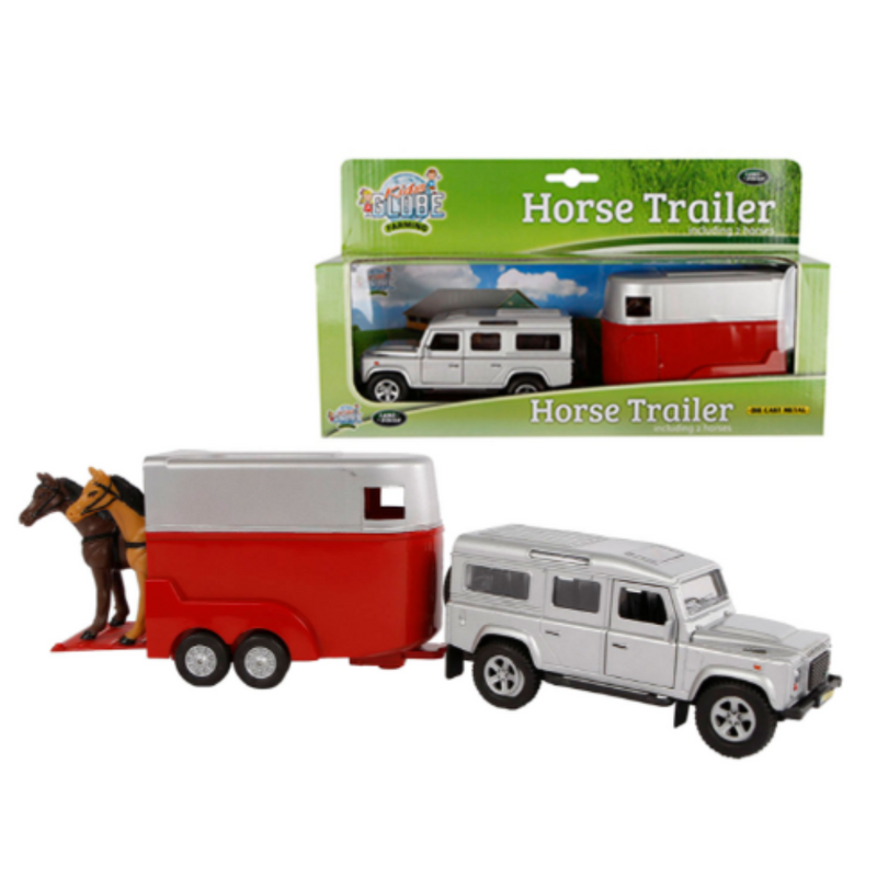 DIE CAST PULL-BACK LANDROVER DEFENDER W/HORSE TRAILER  mulveys.ie natiowide shipping