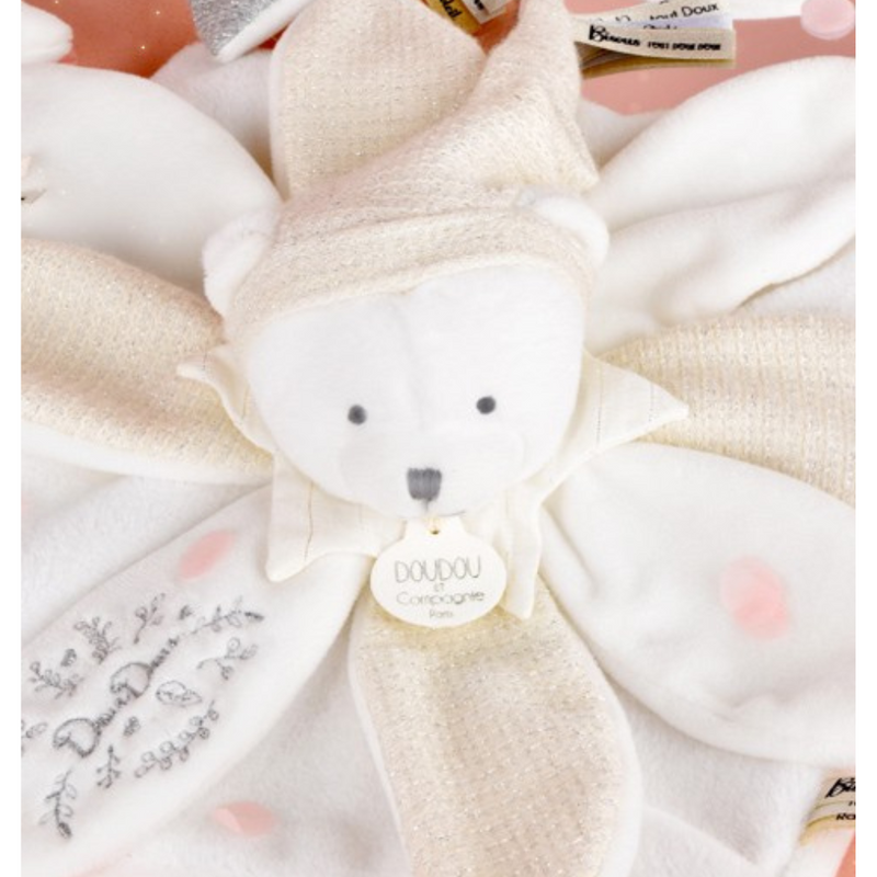 Doudou Flat Petals White Bear Comforter - 25 cm - Birthday Collection