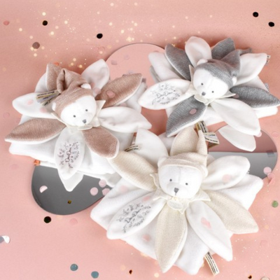 Doudou Flat Petals White Bear Comforter - 25 cm - Birthday Collection