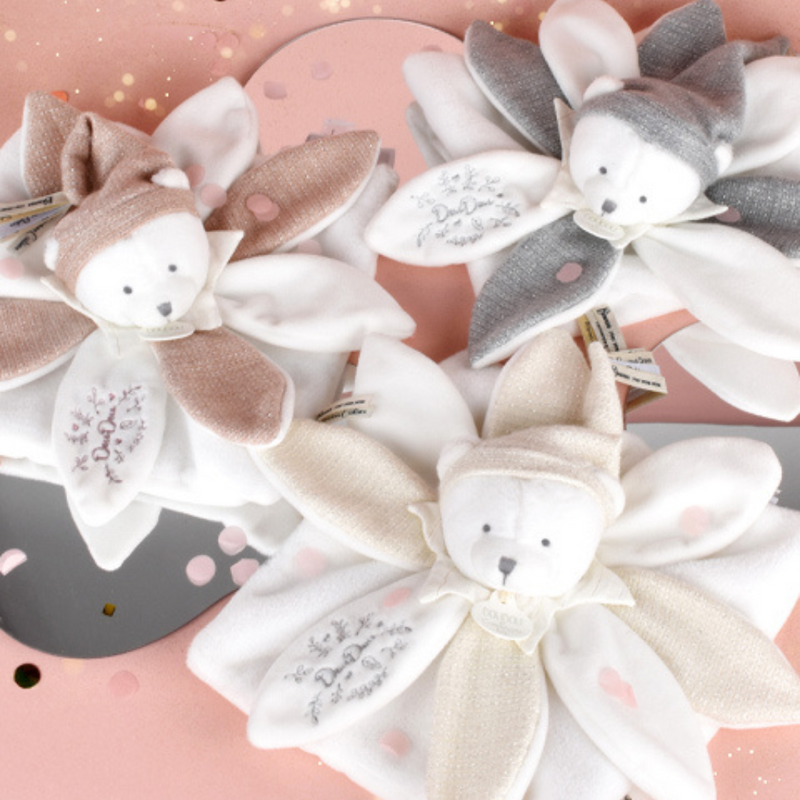Doudou Grey Bear Petals Flat Comforter - 25 cm - Birthday Collection