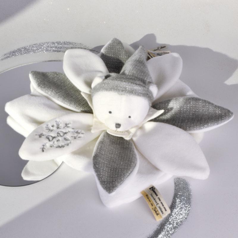 Doudou Grey Bear Petals Flat Comforter - 25 cm - Birthday Collection