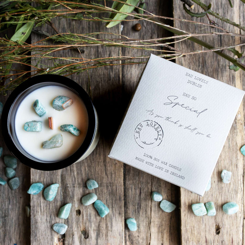 EAU LOVELY SO SPECIAL CANDLE WITH GEMSTONES . MULVEYS.IE