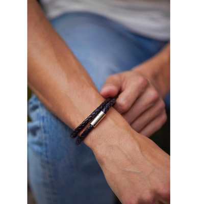 Estella Bartlett Double Wrap Plaited Leather & Stainless Steel Bracelet