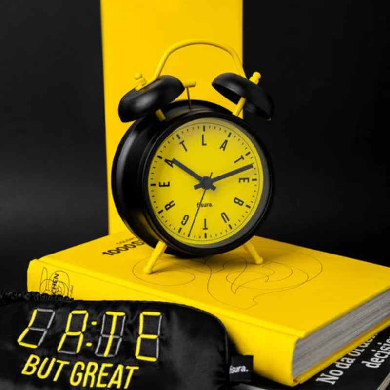 FISURA BLACK AND YELLOW RETRO ALARM CLOCK. MULVEYS.IE
