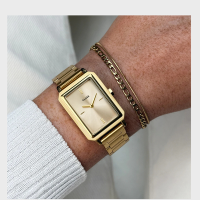 Gift Box Fluette Watch Steel & Double Chain Bracelet, Full Gold Colour