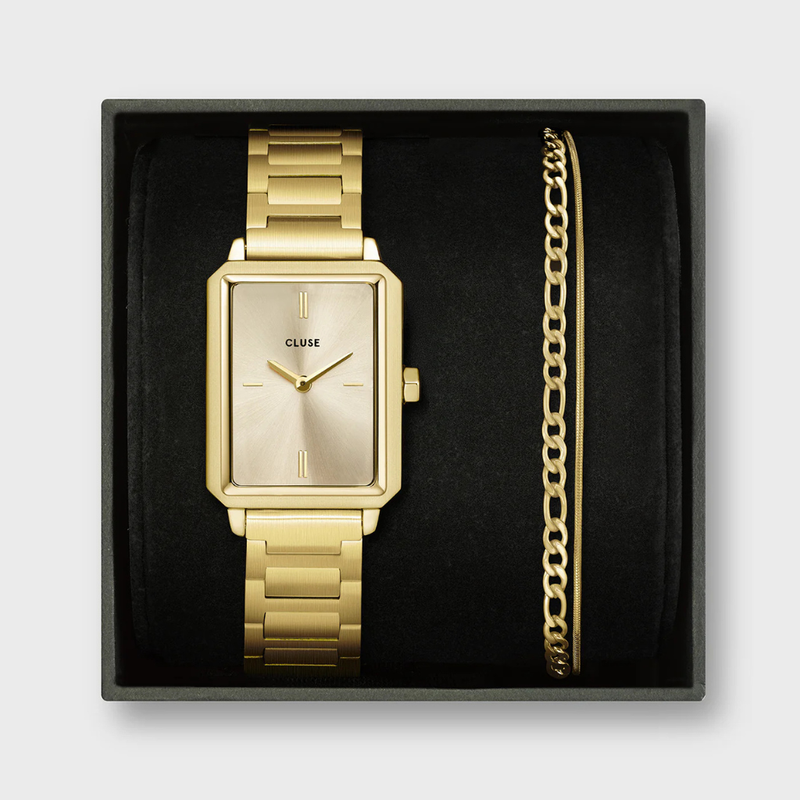 Gift Box Fluette Watch Steel & Double Chain Bracelet, Full Gold Colour