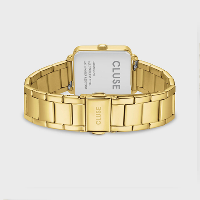 Gift Box La Tétragone Watch Steel, White Pearl & Curb Chain Bracelet, Gold Colour