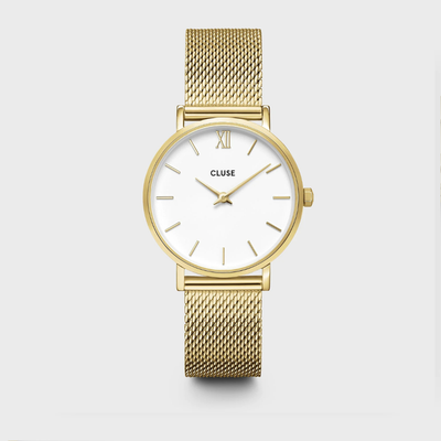 Gift Box Minuit Watch Mesh, White & Flat Snake Bracelet, Gold Colour