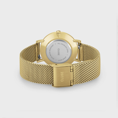 Gift Box Minuit Watch Mesh, White & Flat Snake Bracelet, Gold Colour