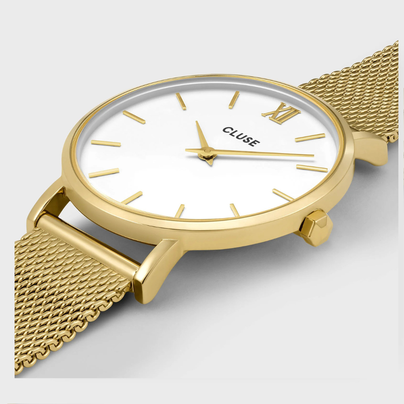 Gift Box Minuit Watch Mesh, White & Flat Snake Bracelet, Gold Colour