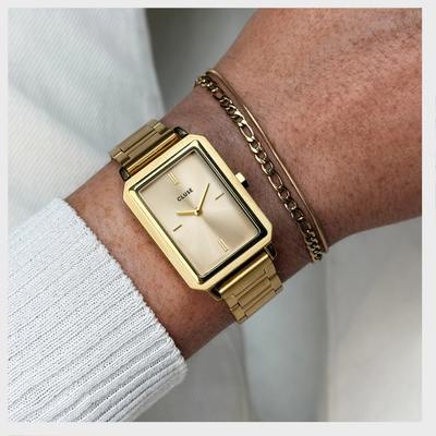 Gift Box Fluette Watch Steel & Double Chain Bracelet, Full Gold Colour