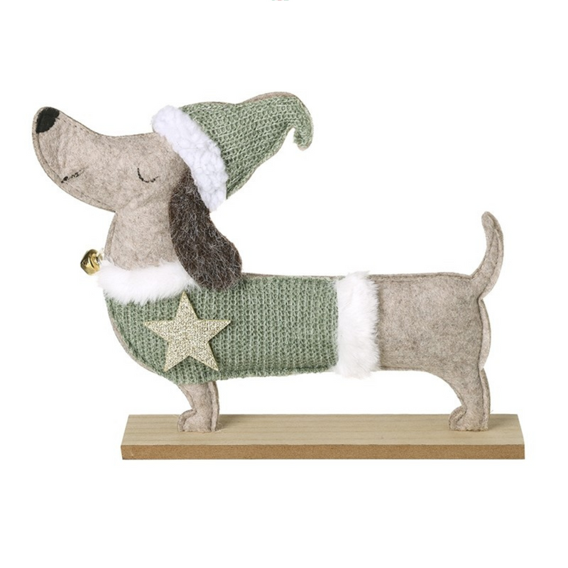 Heaven Sends  Sausage Dog in Green Coat & Hat Decor