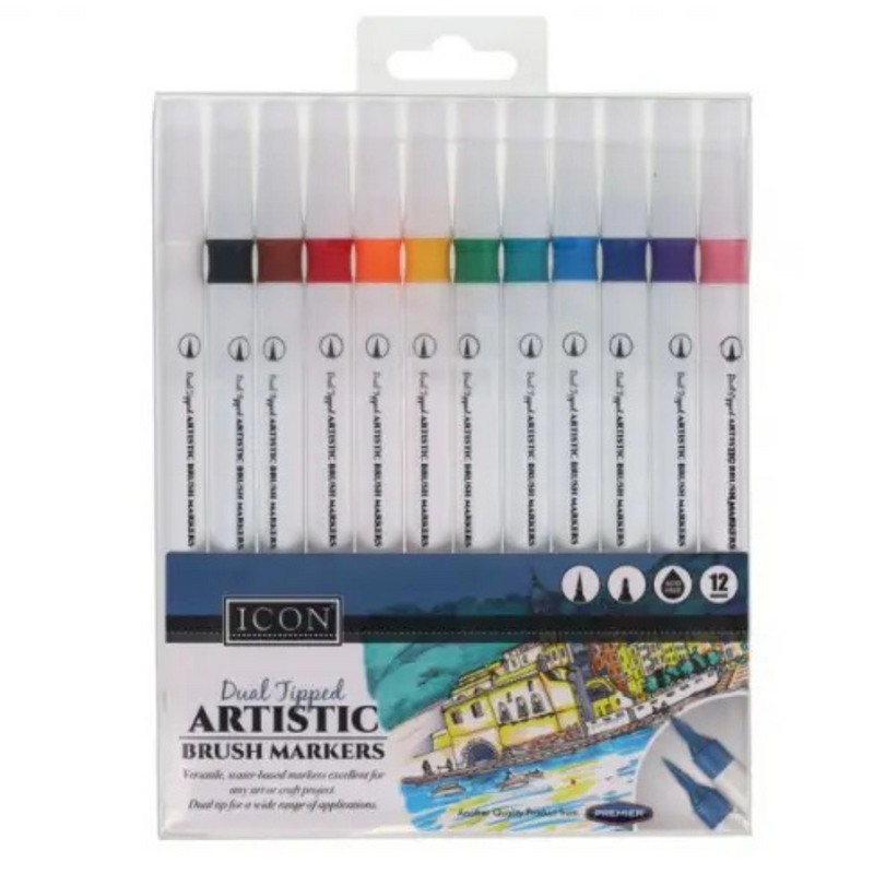 Icon Dual Tipped Artistic Brush Markers Pack of 12 - Versatile for All Projects