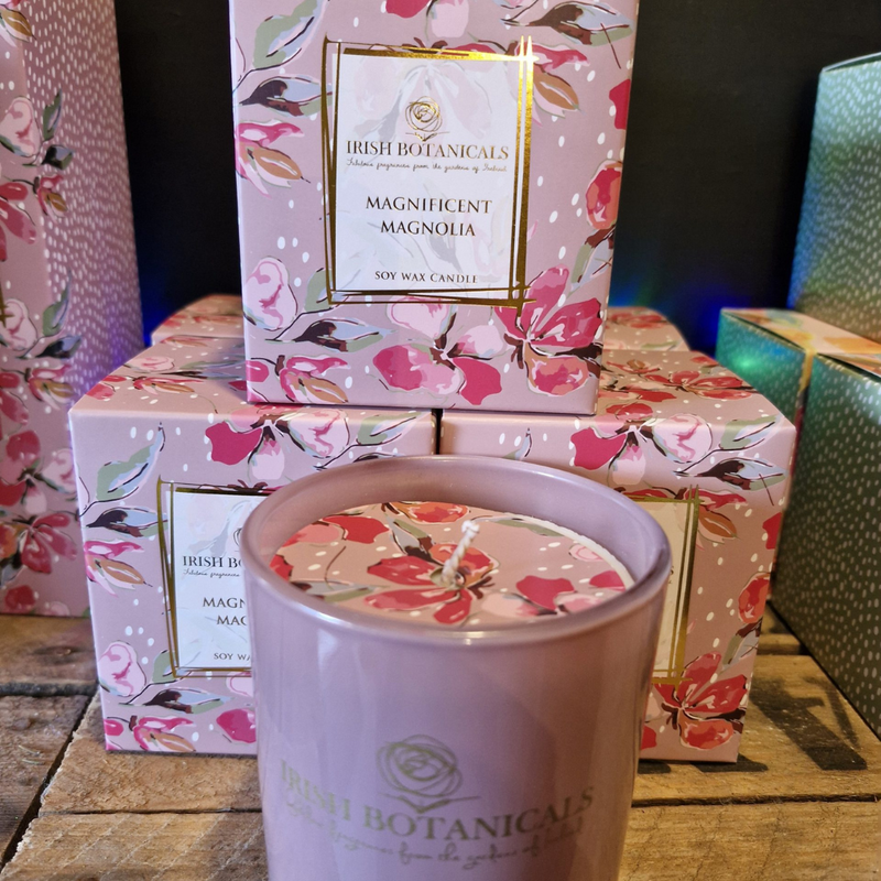 Irish Botanicals Magnificent Magnolia Candle mulveys.ie nationwide shipping