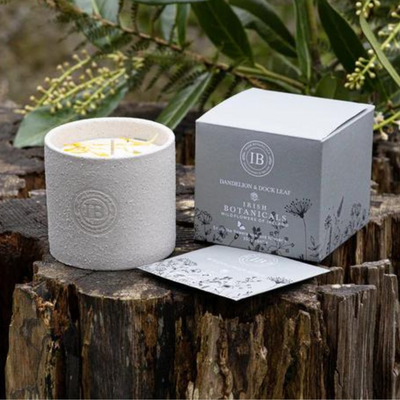 Irish Botanicals WILDFLOWERS OF IRELAND CANDLE - DANDELION & DOCK LEAF mulveys.ie nationwide shipping