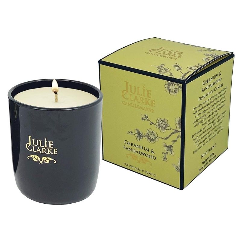 Julie Clarke Geranium & Sandalwood Candle 210g mulveys.ie nationwide shipping