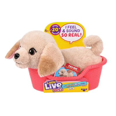 Plush dog toy with 'I Feel & Sound So Real!' label and 'Little Live Pets' branding. Mulveys.ie