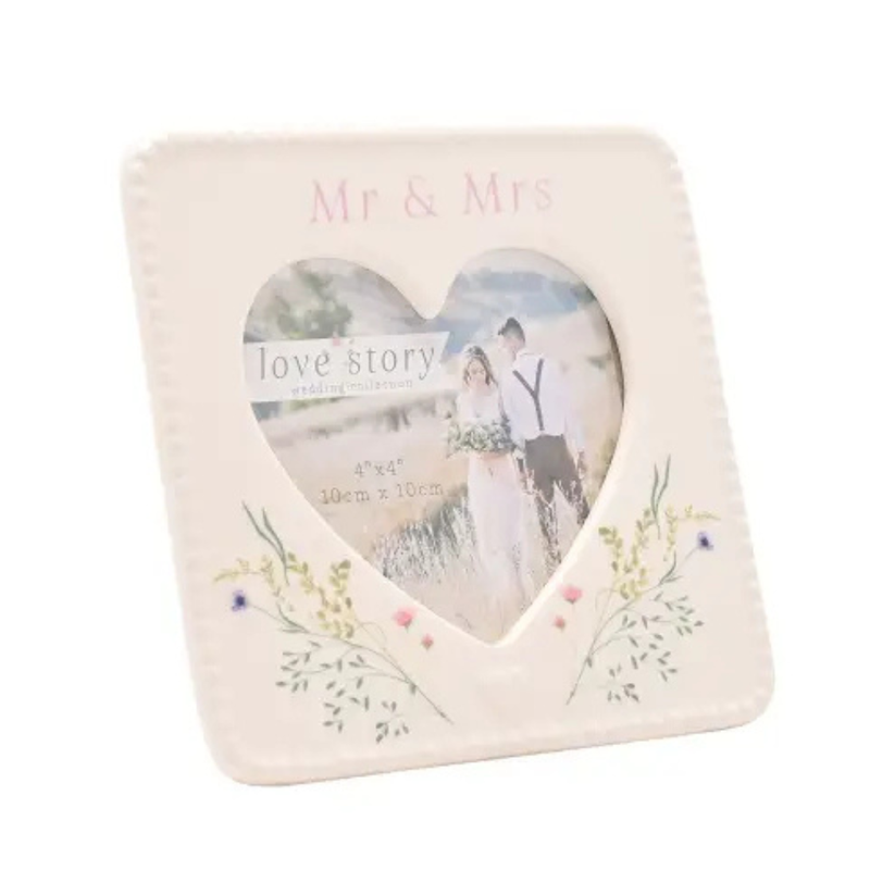 Love Story Ceramic Photo Frame 4" x 4" - Mr & Mrs
